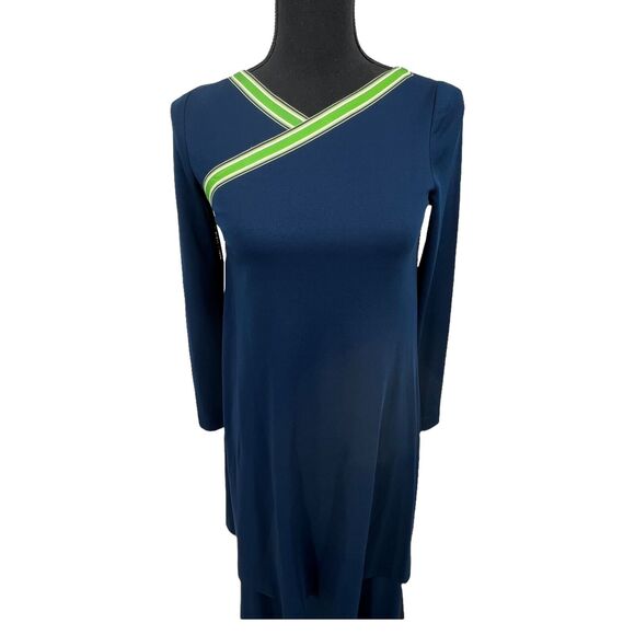 Vintage 70s Dalani II One Shoulder Navy Midi Dress Matching Cape Shrug Modest - Picture 4 of 4